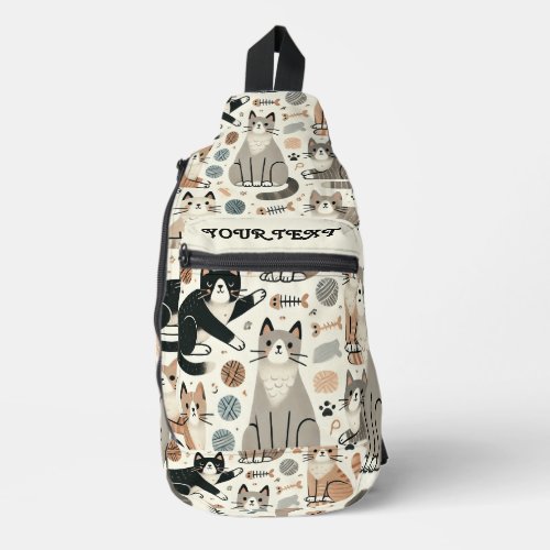 Cute Funny Cat Parade Pattern Your Text Sling Bag