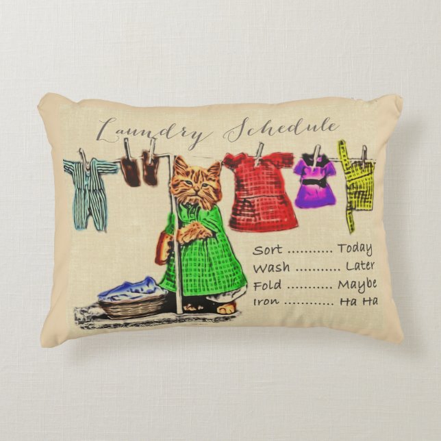 Cute Funny Cat Pet Animal Lover Laundry Schedule Accent Pillow (Front)