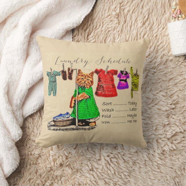 Cute Funny Cat Pet Lover Animal Laundry Schedule Throw Pillow (Blanket)