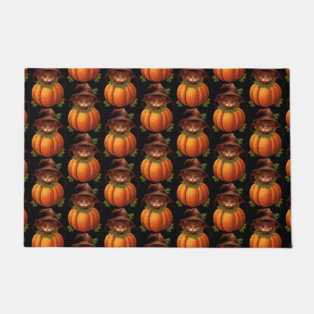CUTE FUNNY CAT PUMPKIN DOORMAT (Front)