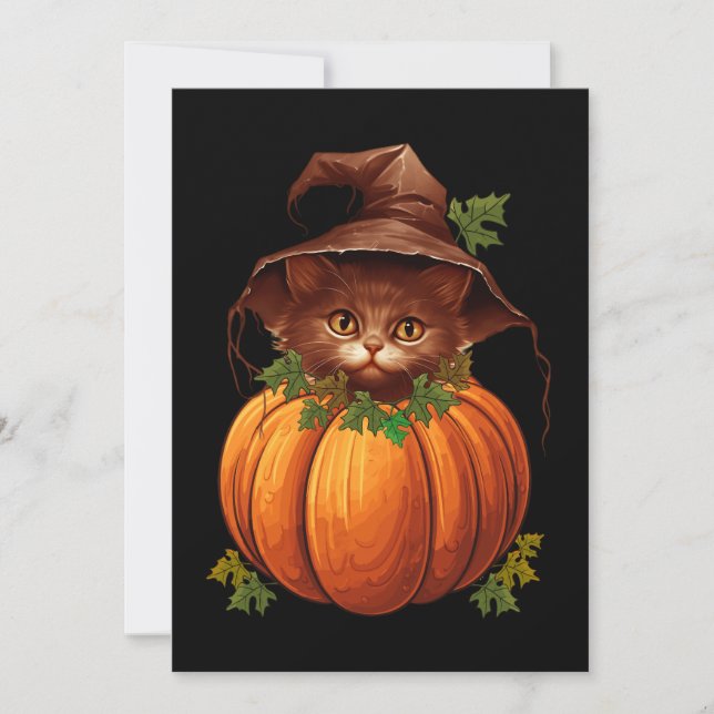 CUTE FUNNY CAT PUMPKIN INVITATION (Front)