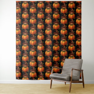 CUTE FUNNY CAT PUMPKIN TAPESTRY