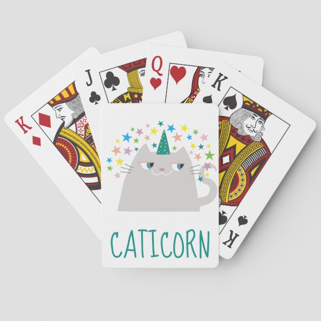 Cute Funny Cat Unicorn Doodle Cartoon Poker Cards (Back)