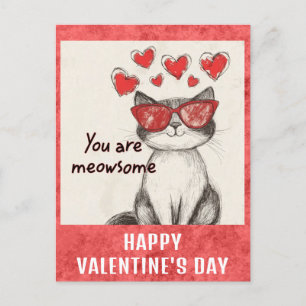 Cute Funny Cat Valentines Day Hearts Postcard