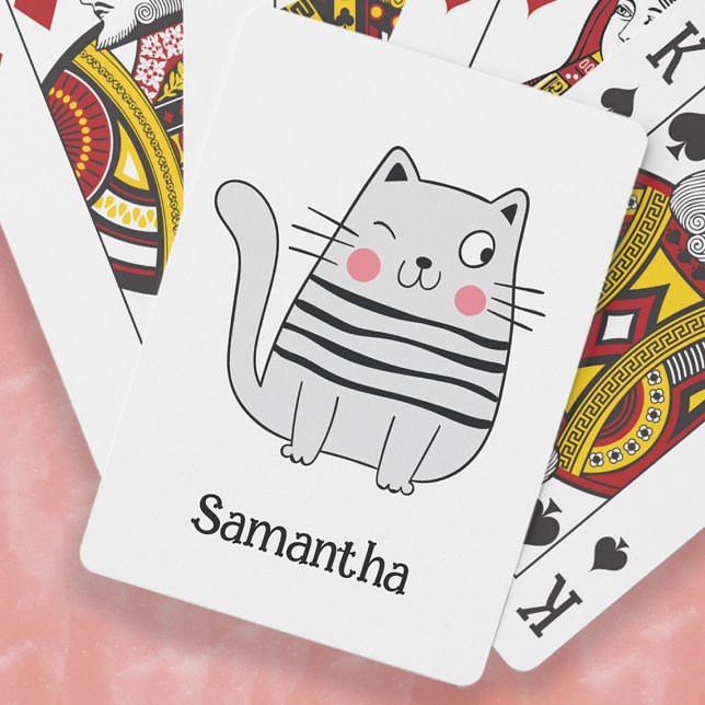 Cute Funny Cat Winking Name Monogram Poker Cards (Cute, funny winking cat playing cards. Personalize with your name.)
