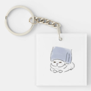 Cute Funny Cat with Towel Wrap and Earring Hand Dr Keychain