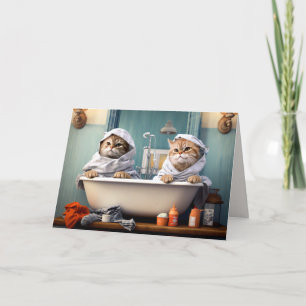 Cute Funny Cats Couple in Bathtub Folded Card