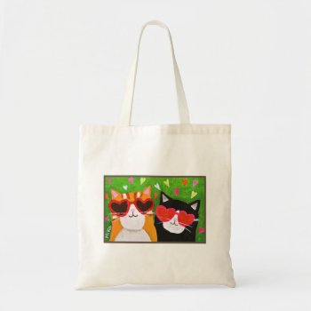 Cute Funny Cats With Heart Glassed Cat Lover Gift Tote Bag by MiKaArt at Zazzle