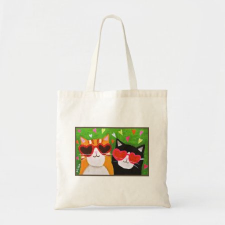 Cute Funny Cats With Heart Glassed Cat Lover Gift Tote Bag