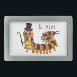 Cute funny centipede cartoon illustration belt buckle<br><div class="desc">This happy centipede is going for a walk with top hat and bow tie. Drawn in fun cartoon style.</div>