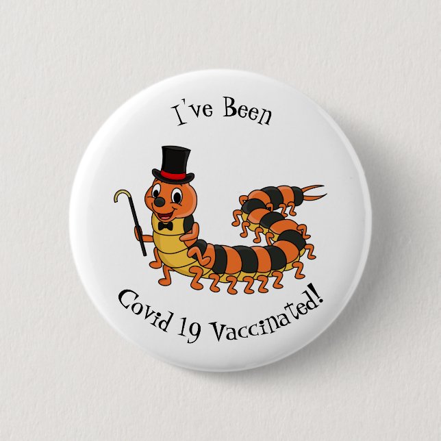 Cute funny centipede cartoon illustration button (Front)