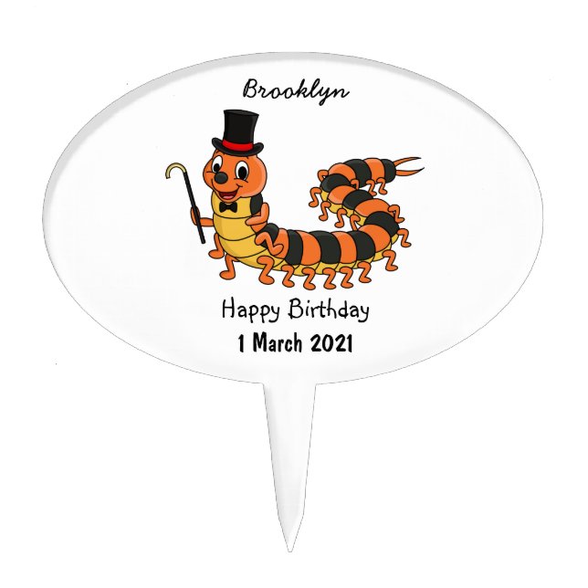 Cute funny centipede cartoon illustration cake topper (Front)
