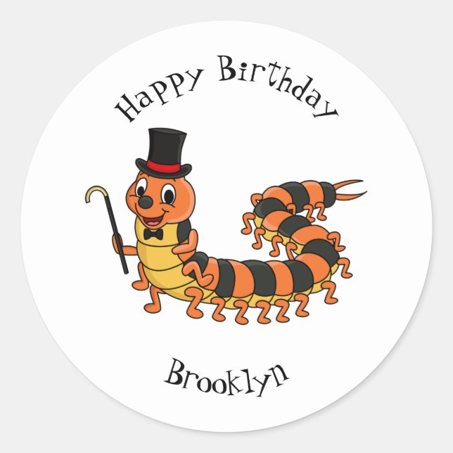 Cute funny centipede cartoon illustration  classic round sticker (Front)
