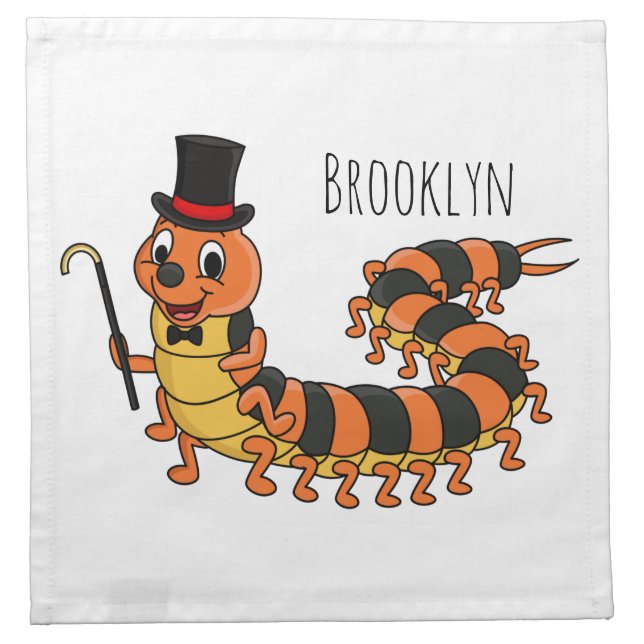Cute funny centipede cartoon illustration cloth napkin (Front)