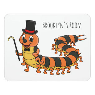 Cute funny centipede cartoon illustration  door sign