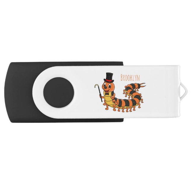 Cute funny centipede cartoon illustration  flash drive (Front)