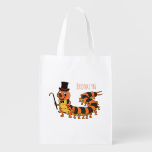 Cute funny centipede cartoon illustration grocery bag