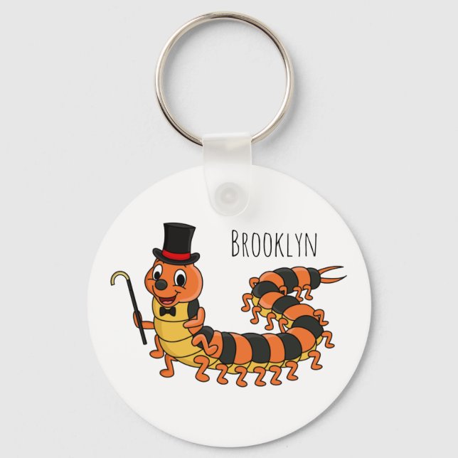 Cute funny centipede cartoon illustration keychain (Front)