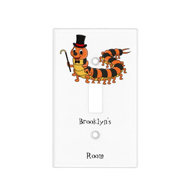 Cute funny centipede cartoon illustration light switch cover (Front)