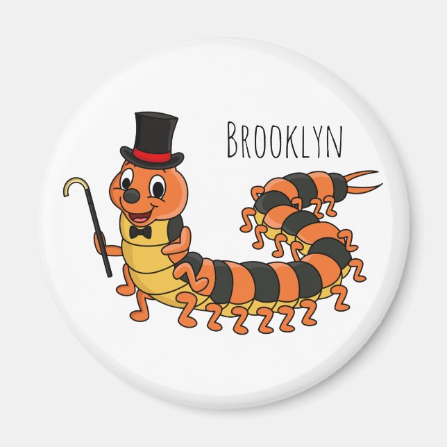 Cute funny centipede cartoon illustration magnet (Front)