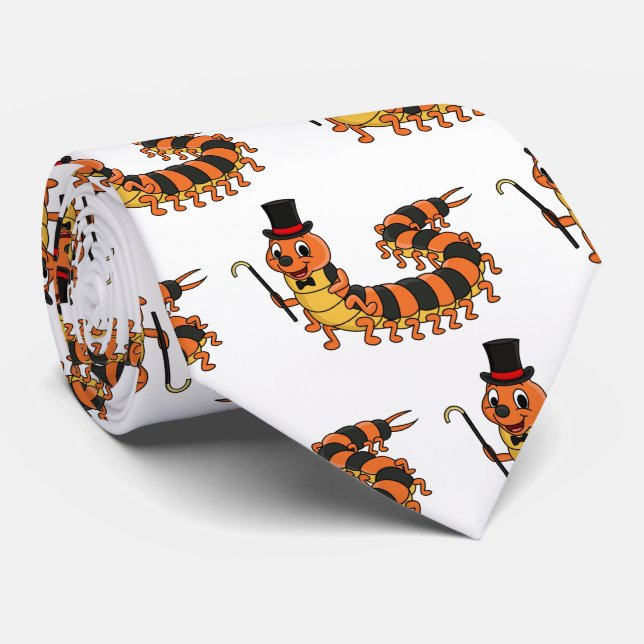 Cute funny centipede cartoon illustration neck tie (Rolled)