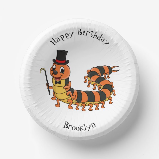 Cute funny centipede cartoon illustration  paper bowls (Front)