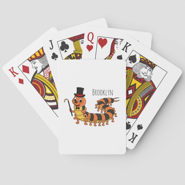 Cute funny centipede cartoon illustration poker cards (Back)
