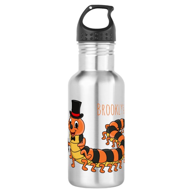 Cute funny centipede cartoon illustration  stainless steel water bottle (Front)