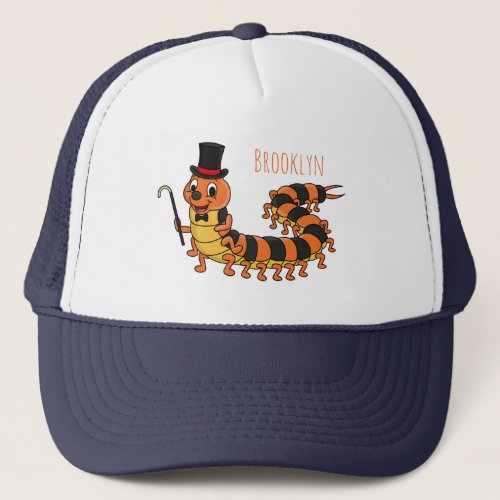 Cute funny centipede cartoon illustration trucker hat