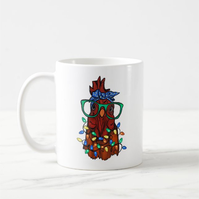 Cute Funny Chicken Head Christmas Light Coffee Mug (Left)