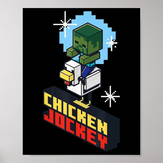 Cute Funny Chicken Jockey Pixel Graphic Riding Gam Poster (Front)