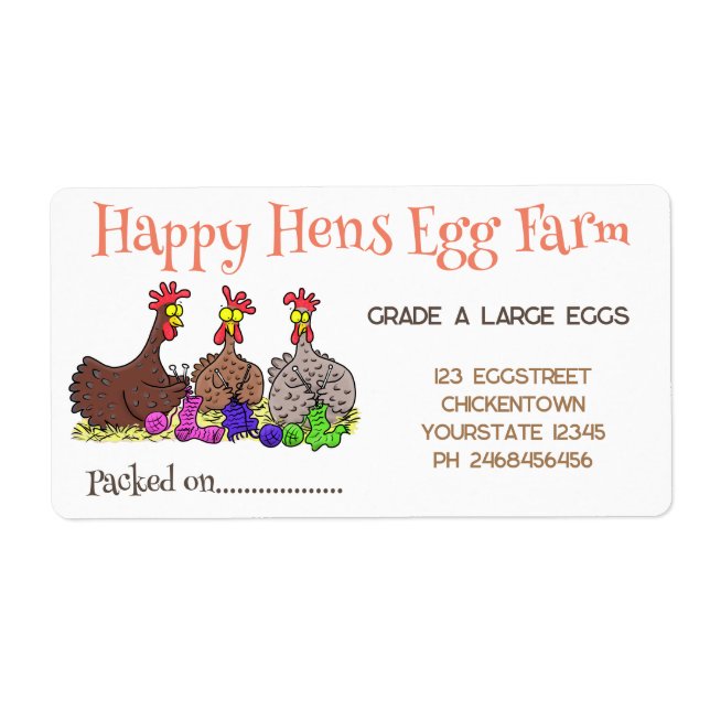 Cute funny chickens cartoon egg carton label (Front)