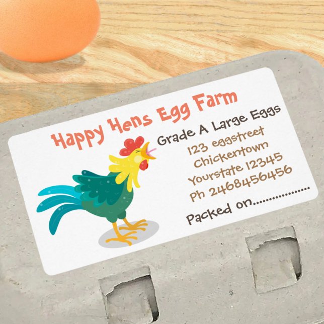 Cute funny chickens cartoon egg carton label (Something to crow about! these cute egg carton labels will get your product noticed!)