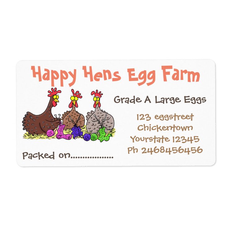 Cute funny chickens cartoon egg carton label | Zazzle