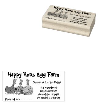 Cute funny chickens cartoon egg carton label rubber stamp | Zazzle