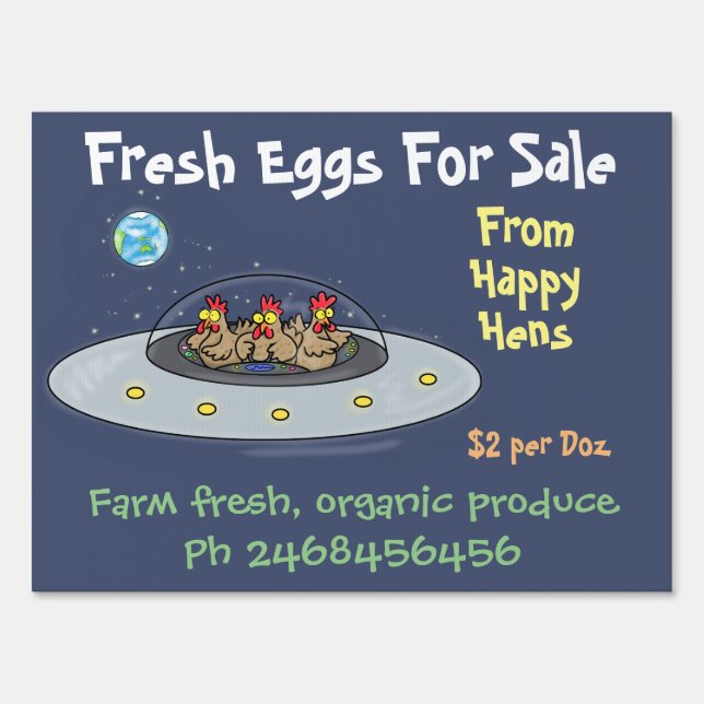 Cute funny chickens cartoon eggs for sale sign (Front)