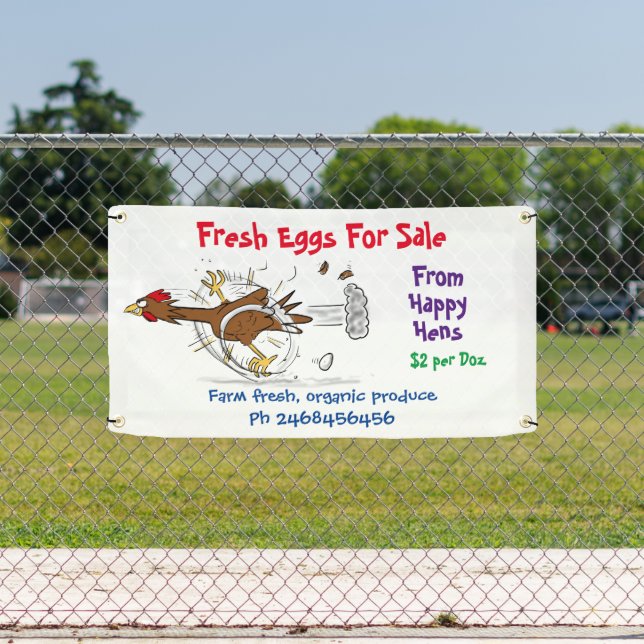 Cute funny chickens cartoon eggs for sale sign (Insitu)