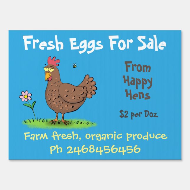 Cute funny chickens cartoon eggs for sale sign (Front)