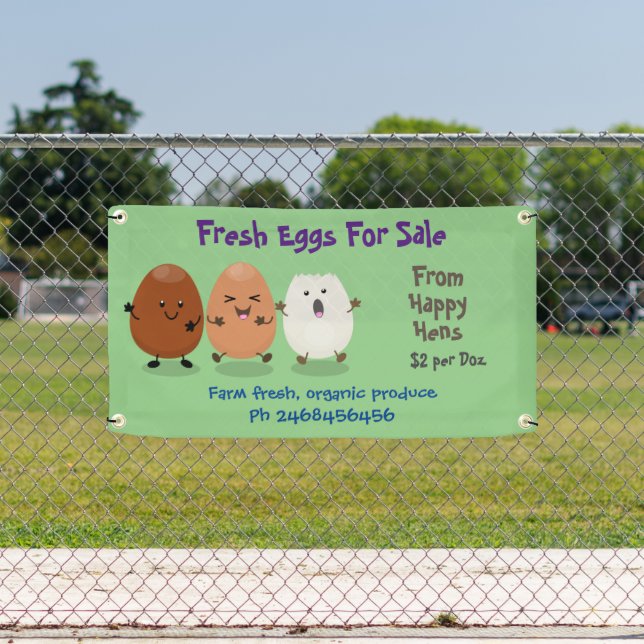 Cute funny chickens cartoon eggs for sale sign (Insitu)