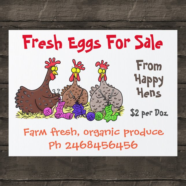 Cute funny chickens cartoon eggs for sale sign (Sell your farm fresh eggs with this fun sign.)