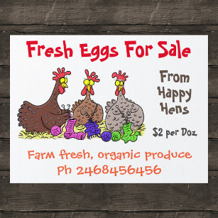 Cute funny chickens cartoon eggs for sale sign