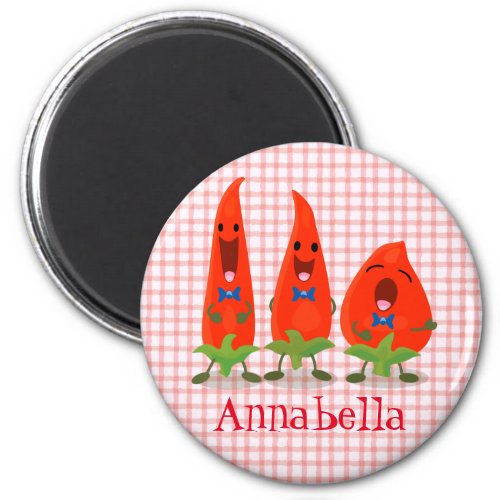 Cute funny chili hot pepper trio cartoon magnet