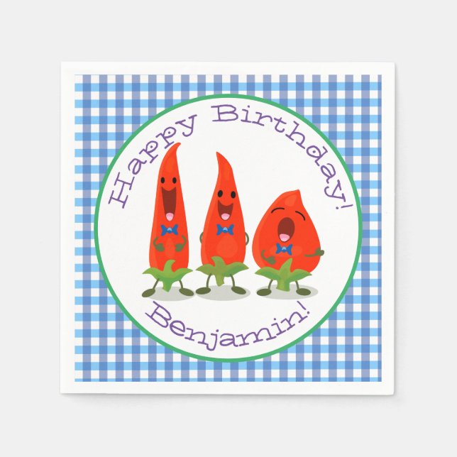 Cute funny chilli hot pepper trio cartoon napkins (Front)