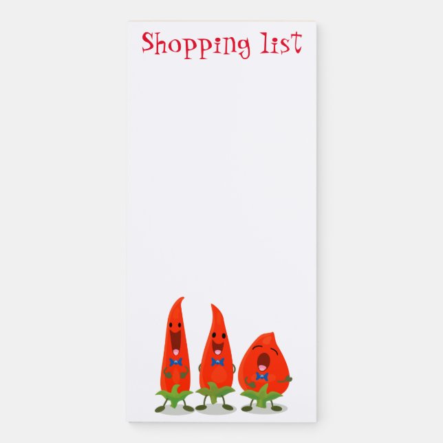 Cute funny chilli hot peppers trio cartoon magnetic notepad (Front)