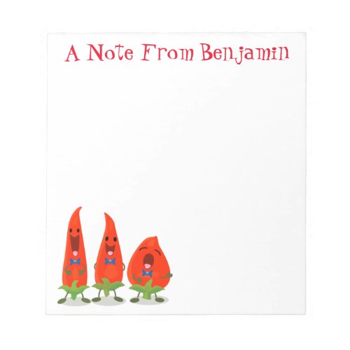 Cute funny chilli hot peppers trio cartoon notepad
