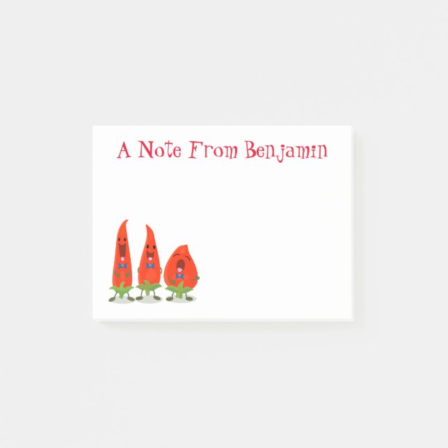 Cute funny chilli hot peppers trio cartoon post-it notes (Front)