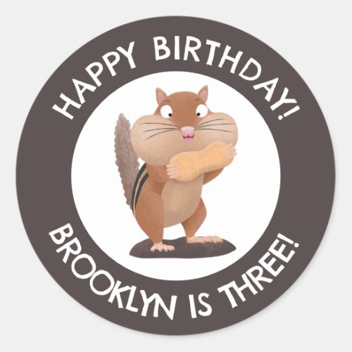 Cute funny chipmunk cartoon personalized birthday classic round sticker