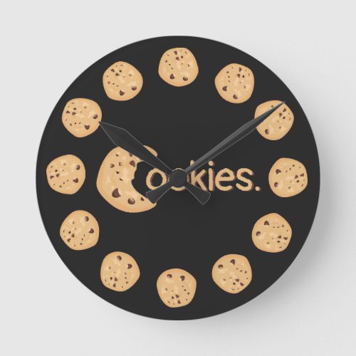 Cute Funny Chocolate Chip Cookie Cookies Text Round Clock