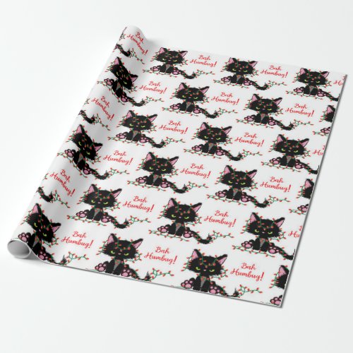 Cute Funny Christmas Angry Cat Wrapping Paper