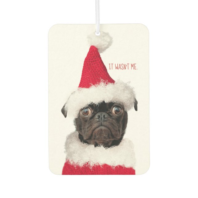Cute Funny Christmas Black Pug Puppy Santa Air Freshener (Front)